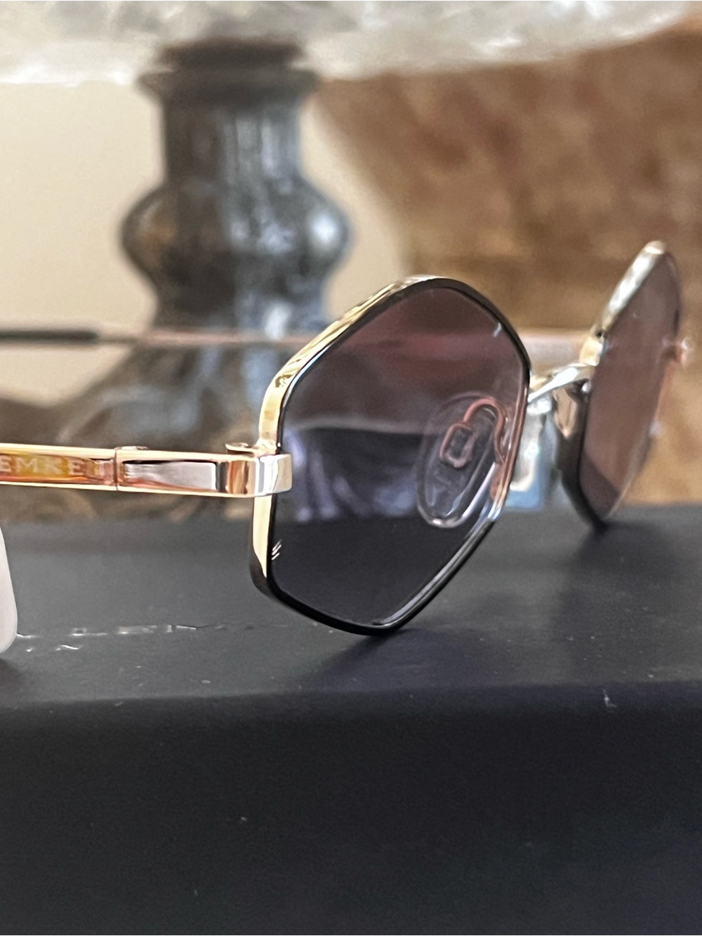 Carolina Lemke Gold & Black Frame Sunglasses with Black Gradient Lenses NEW